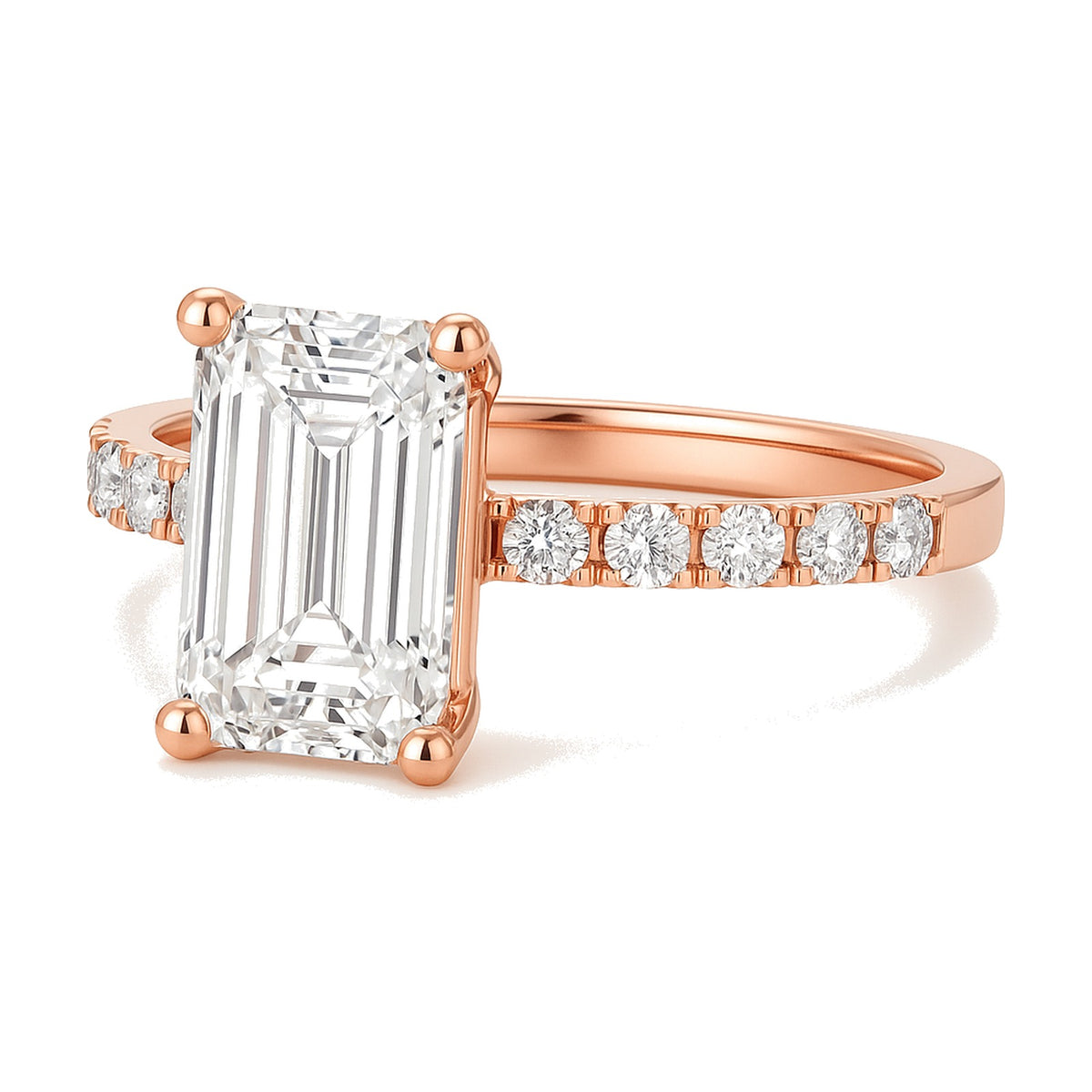 Mira ring in 14K rose gold with an emerald-cut lab-grown diamond