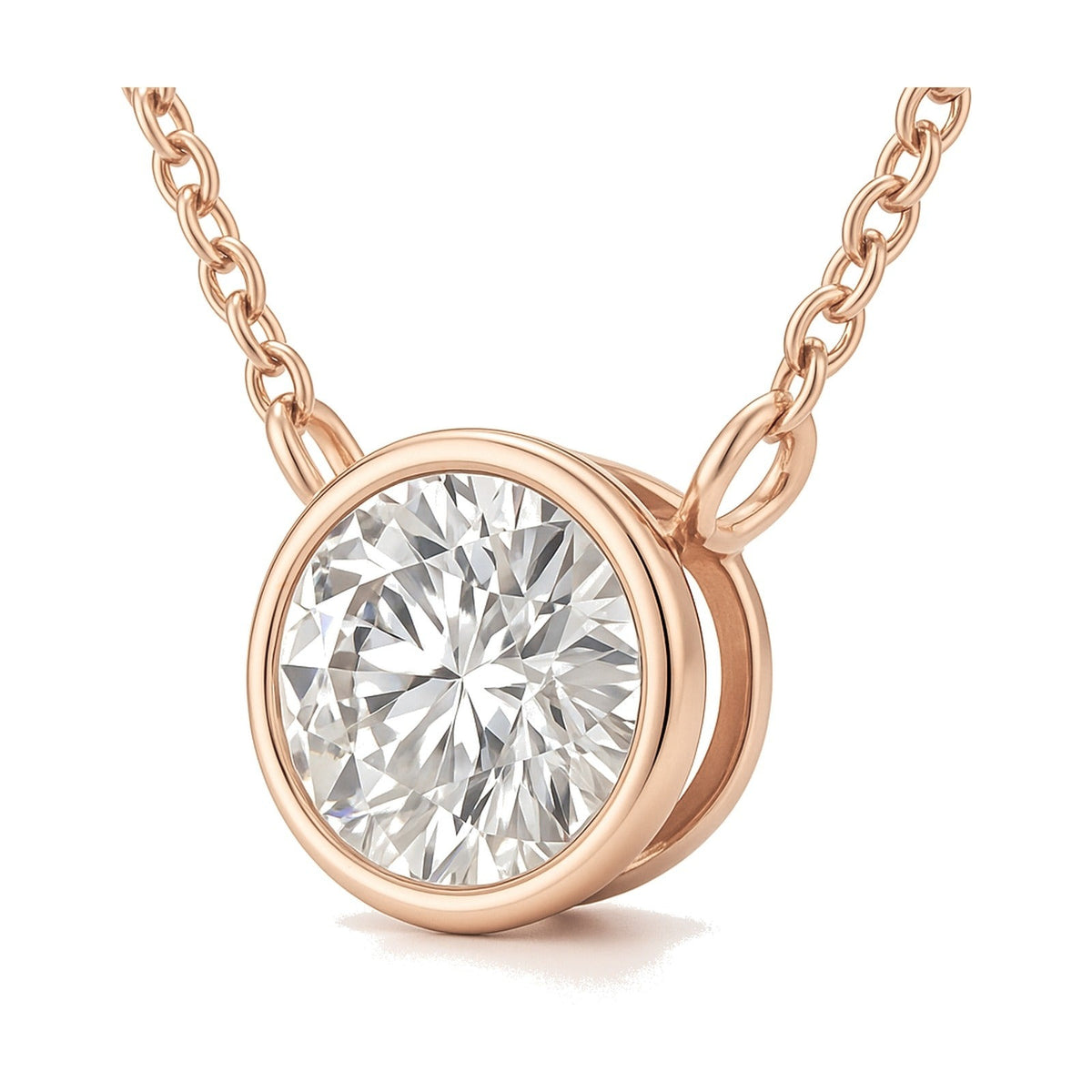 Rosa pendant in 14K rose gold with a round-cut lab-grown diamond