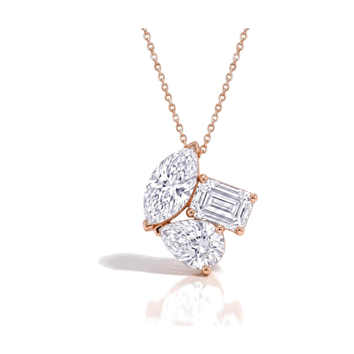 Zoe pendant in 14K rose gold with an emerald-cut lab-grown diamond