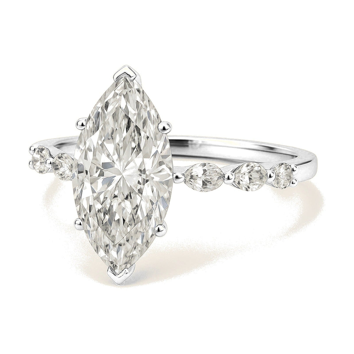 Nova ring in 14K white gold with a marquise-cut lab-grown diamond