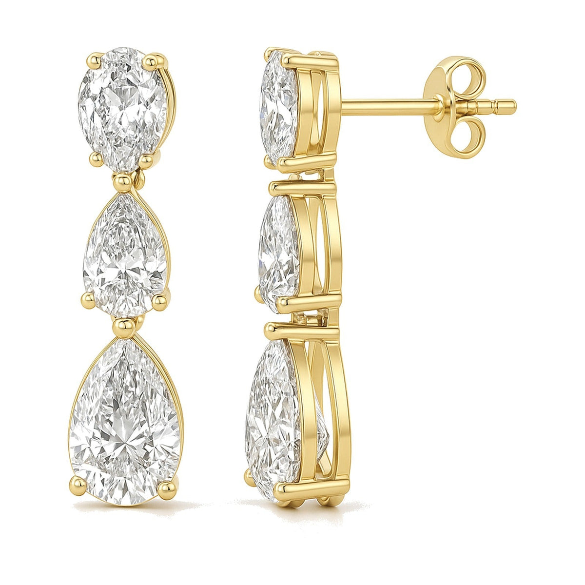 Isla earrings in 14K yellow gold with a pear-cut lab-grown diamond