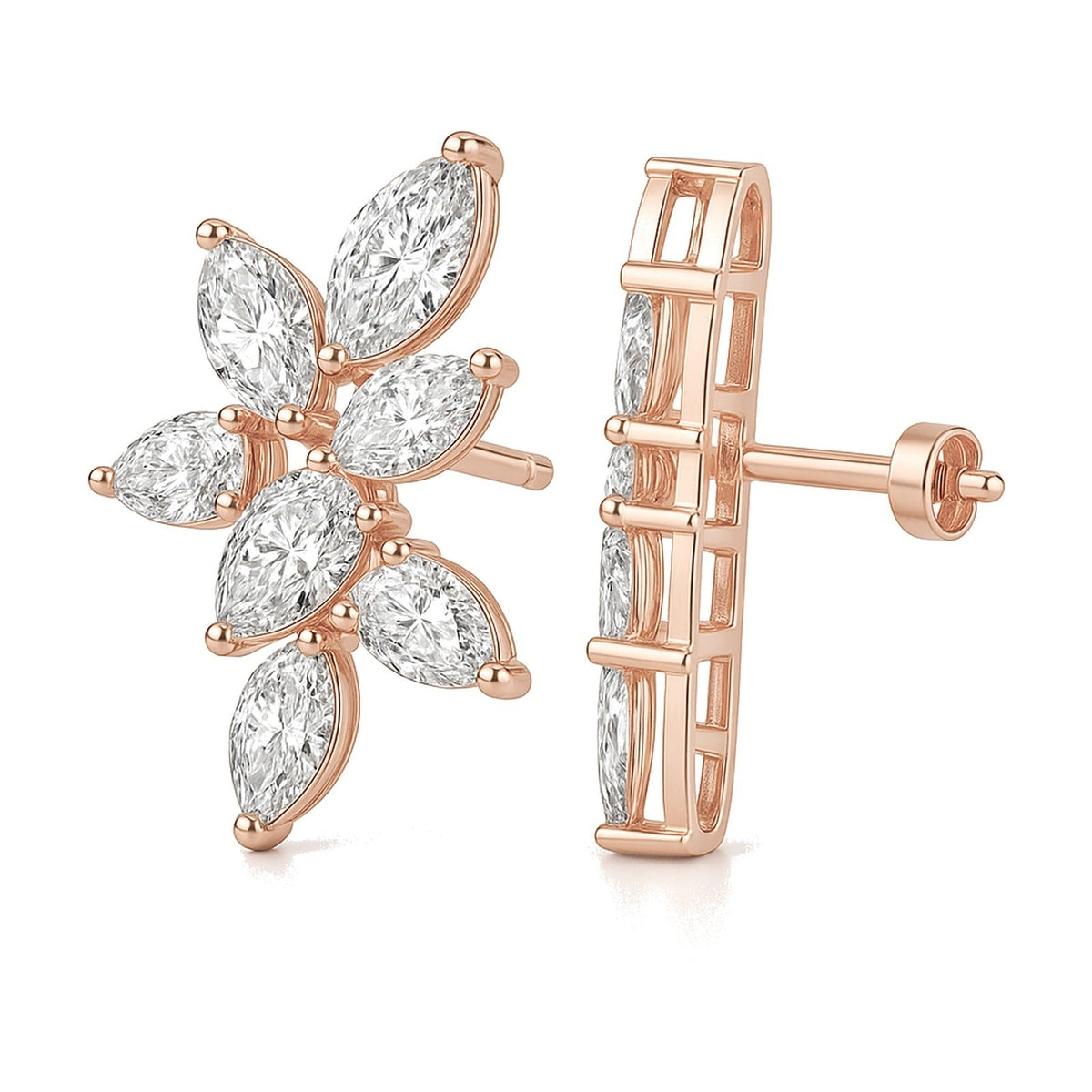Jade earrings in 14K rose gold with a pear-cut lab-grown diamond