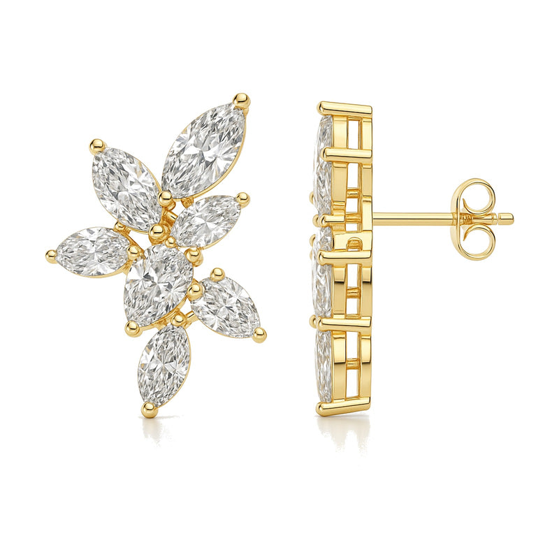 Jade earrings in 14K yellow gold with a pear-cut lab-grown diamond