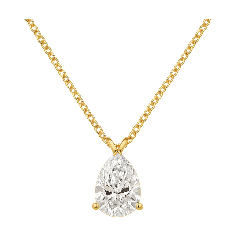 Lorena pendant in 14K yellow gold with a pear-cut lab-grown diamond