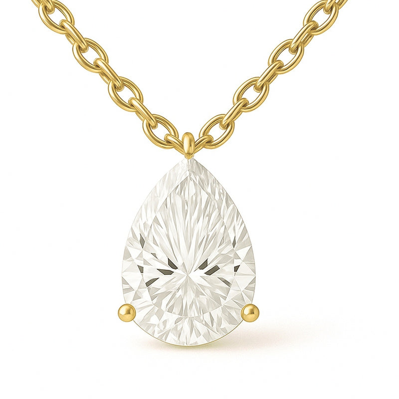 Lorena pendant in 14K yellow gold with a pear-cut lab-grown diamond