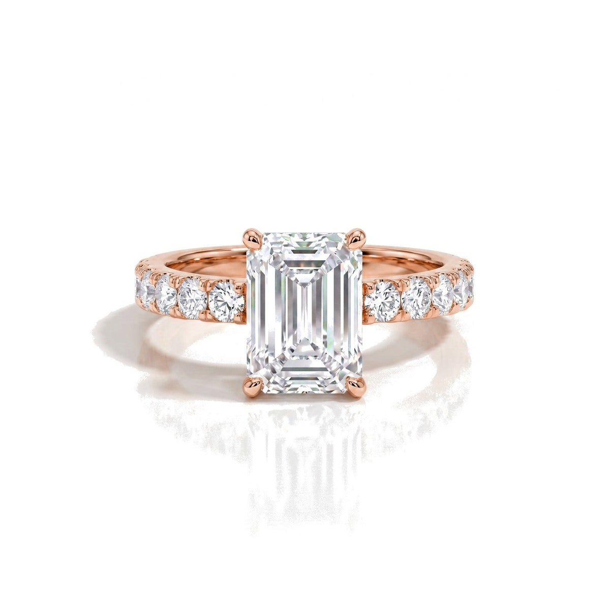 Mira ring in 14K rose gold with an emerald-cut lab-grown diamond