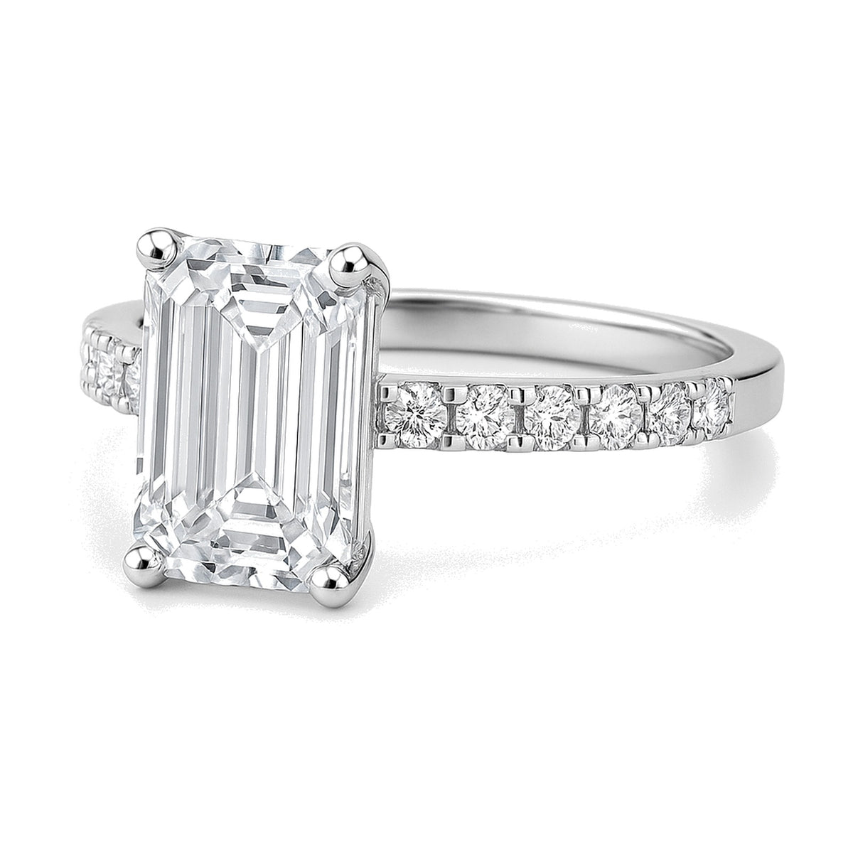 Mira ring in 14K white gold with an emerald-cut lab-grown diamond
