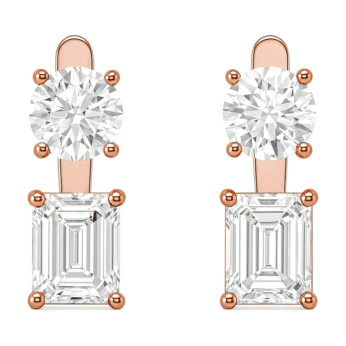 Perla earrings in 14K rose gold with an emerald-cut lab-grown diamond