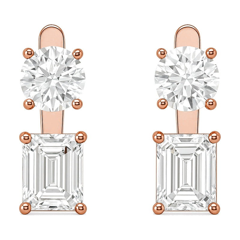 Perla earrings in 14K rose gold with an emerald-cut lab-grown diamond