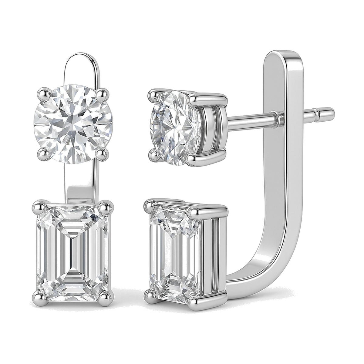 Perla earrings in 14K white gold with an emerald-cut lab-grown diamond