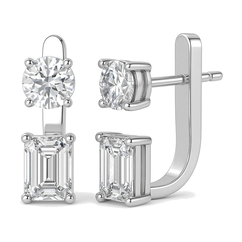 Perla earrings in 14K white gold with an emerald-cut lab-grown diamond