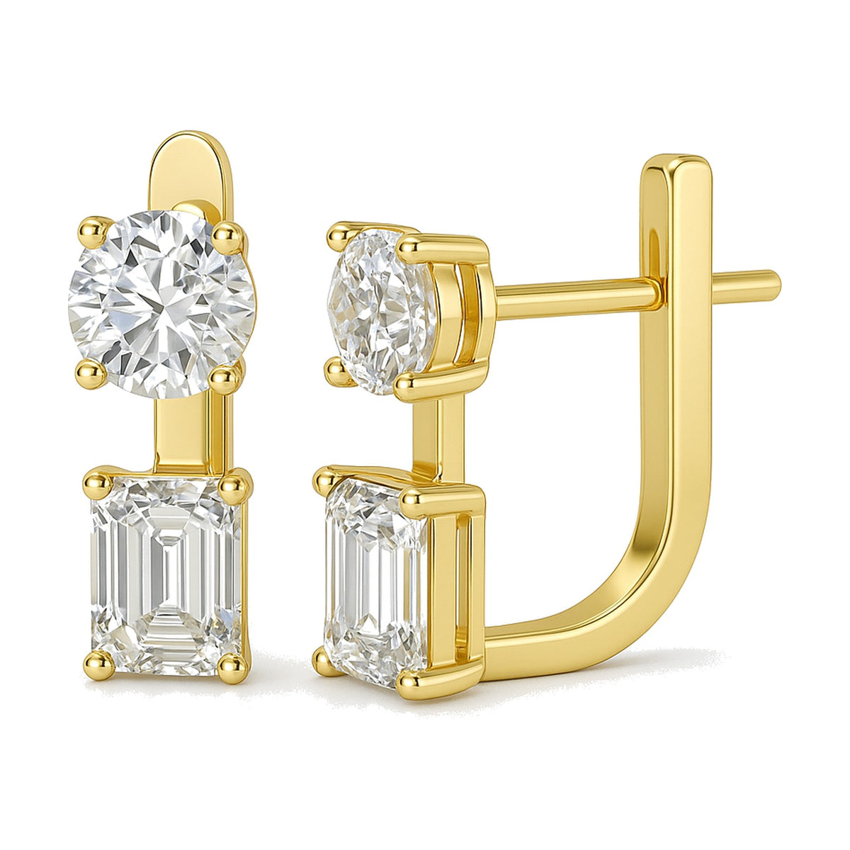 Perla earrings in 14K yellow gold with an emerald-cut lab-grown diamond