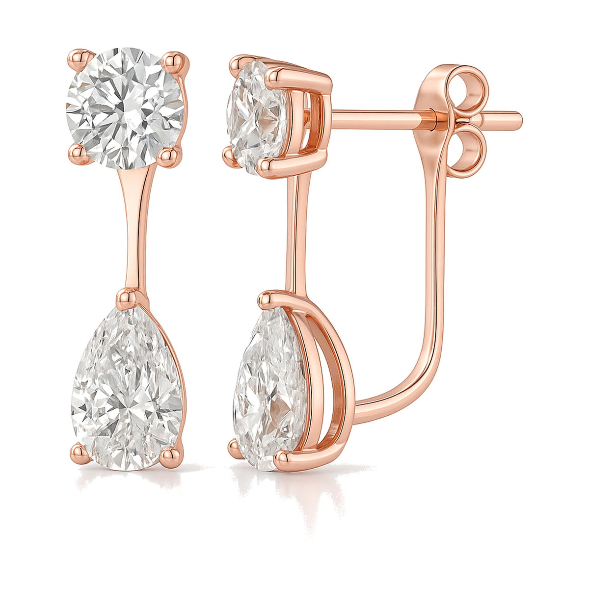 Petra earrings in 14K rose gold with a pear-cut lab-grown diamond