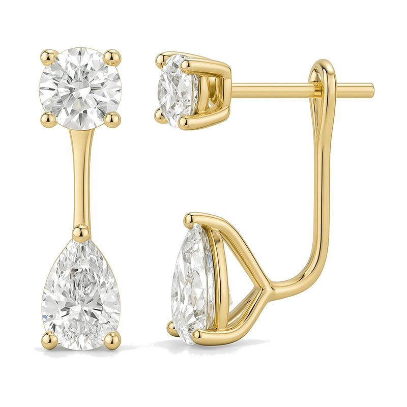 Petra earrings in 14K yellow gold with a pear-cut lab-grown diamond