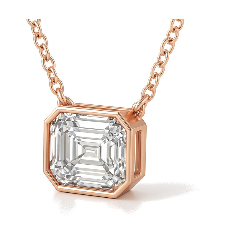 Rhea pendant in 14K rose gold with an emerald-cut lab-grown diamond