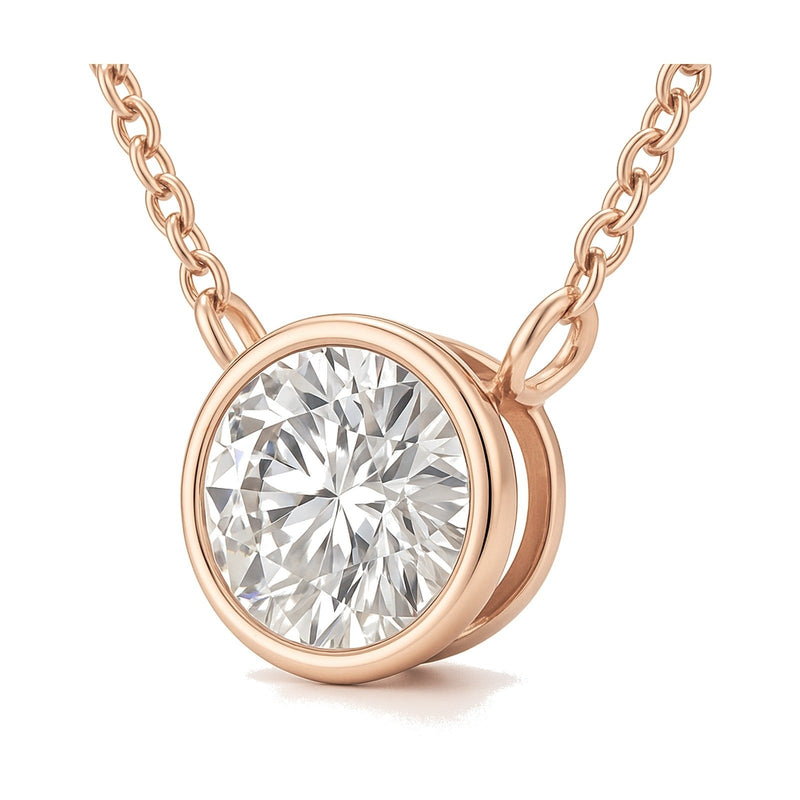 Rosa pendant in 14K rose gold with a round-cut lab-grown diamond