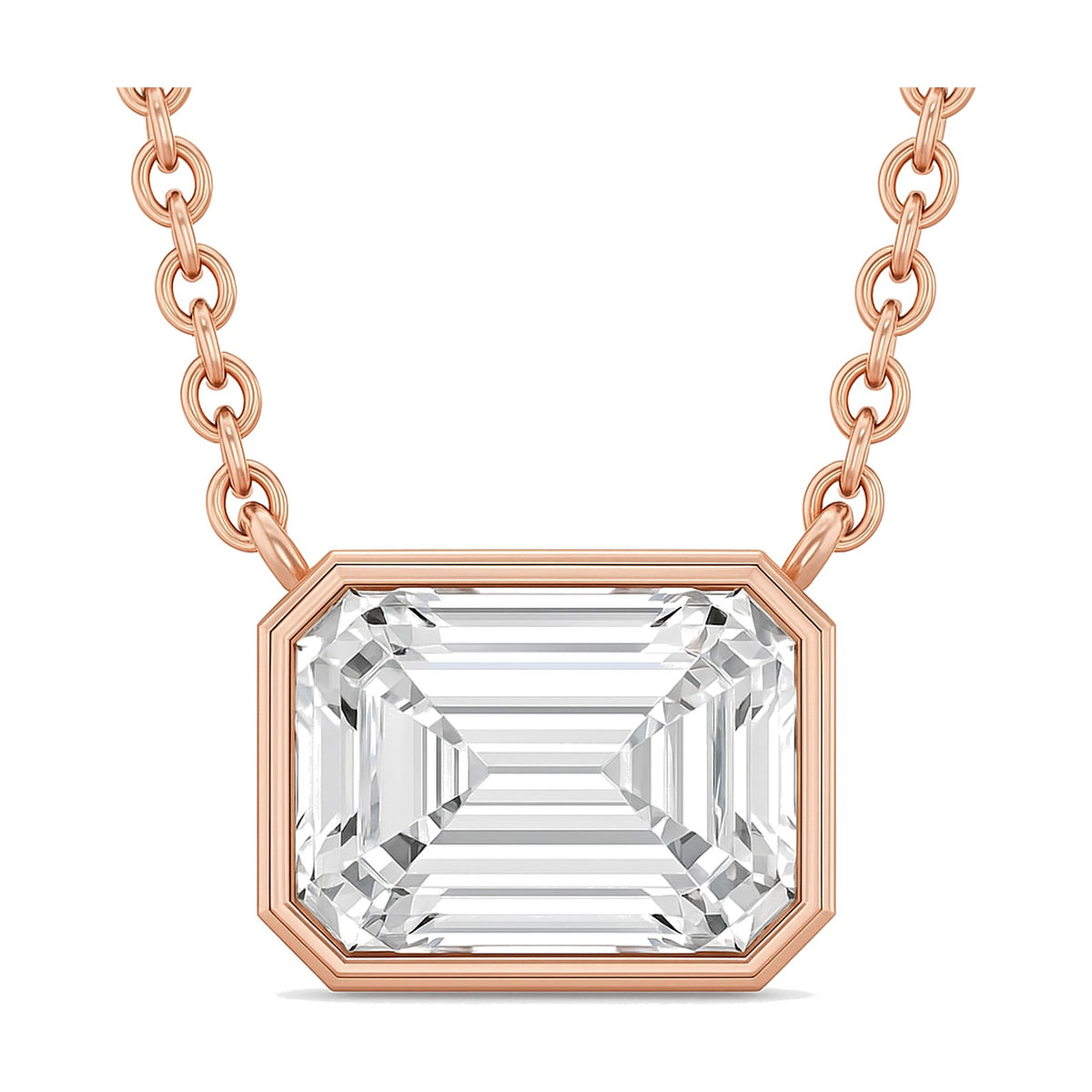 Roxane pendant in 14K rose gold with an emerald-cut lab-grown diamond