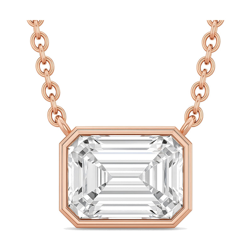 Roxane pendant in 14K rose gold with an emerald-cut lab-grown diamond