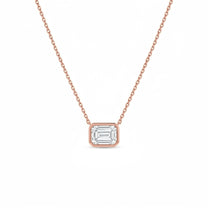 Roxane pendant in 14K rose gold with an emerald-cut lab-grown diamond, full chain view
