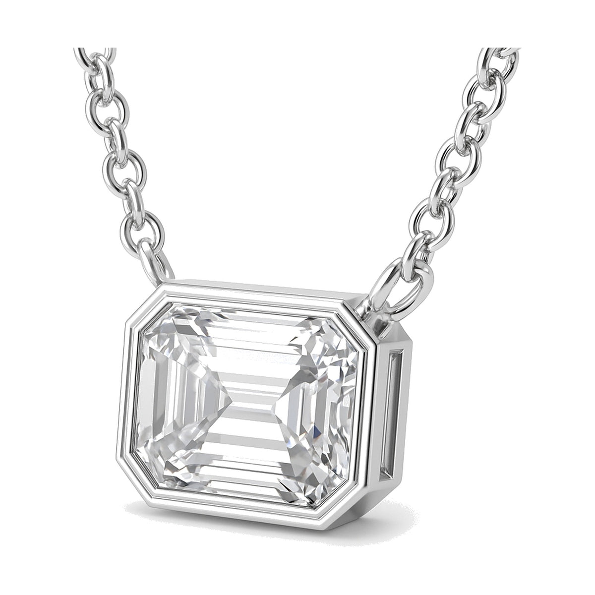 Roxane pendant in 14K white gold with an emerald-cut lab-grown diamond
