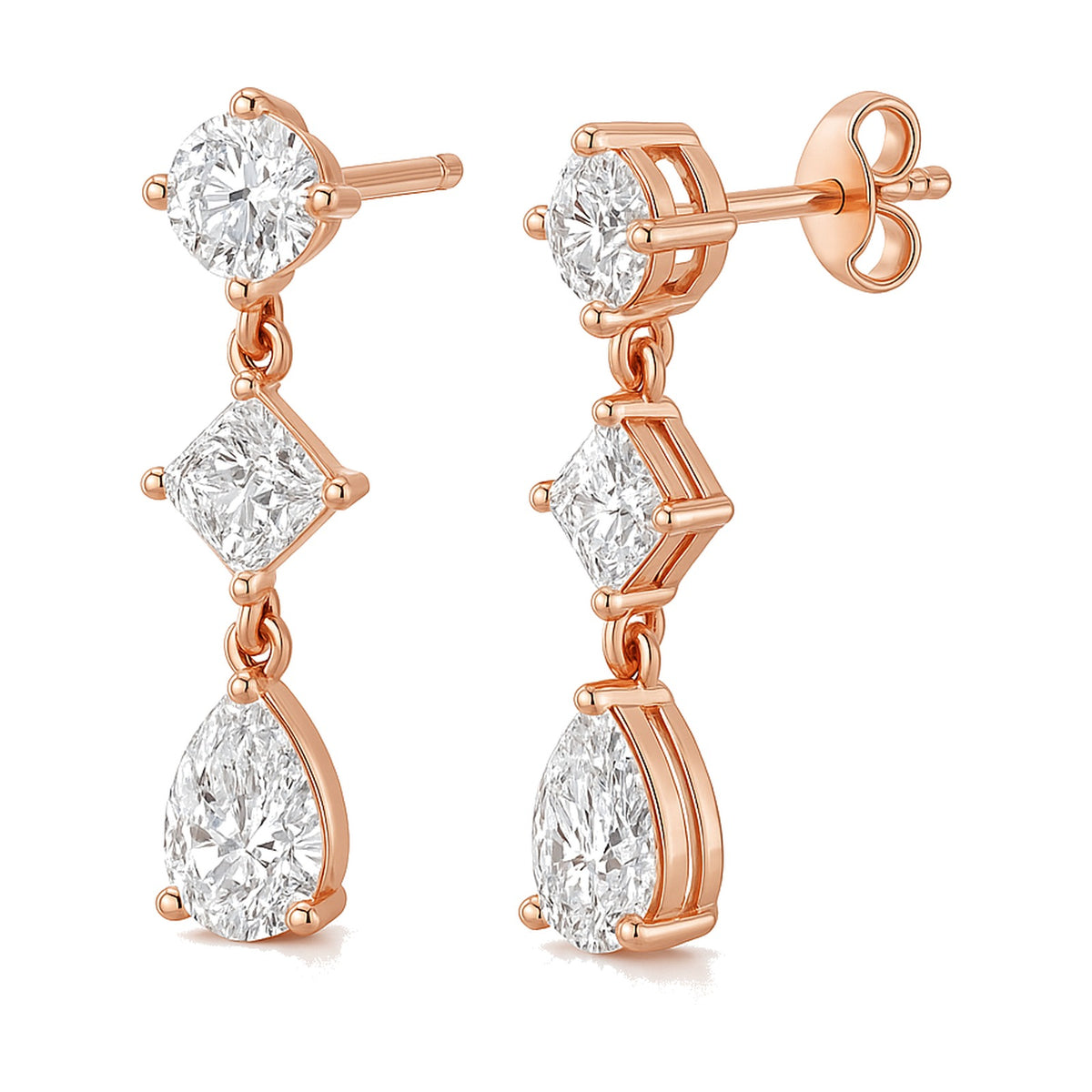 Verona earrings in 14K rose gold with a pear-cut lab-grown diamond