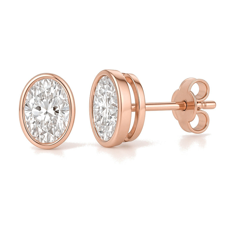 Viola earrings in 14K rose gold with an oval-cut lab-grown diamond