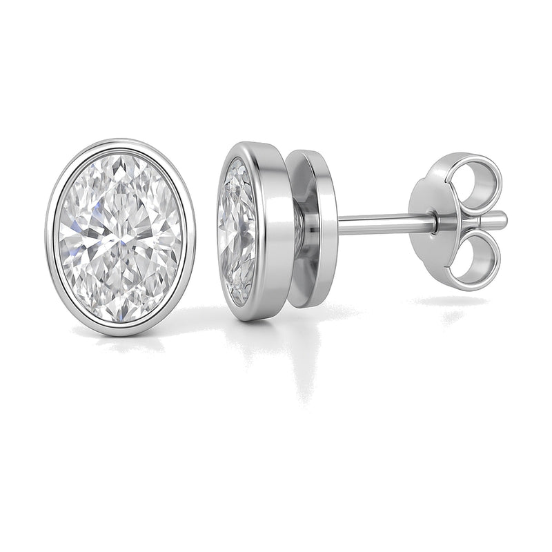 Viola earrings in 14K white gold with an oval-cut lab-grown diamond