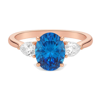 Nadine ring in 14K rose gold with a fancy blue oval-cut lab-grown diamond