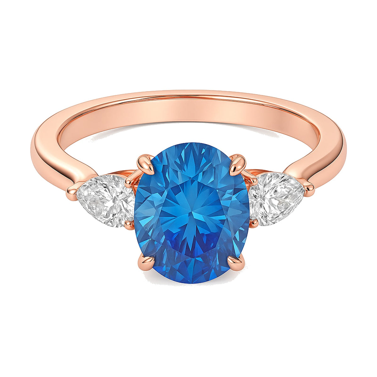 Nadine ring in 14K rose gold with a fancy blue oval-cut lab-grown diamond