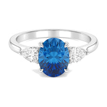 Nadine ring in 14K white gold with a fancy blue oval-cut lab-grown diamond