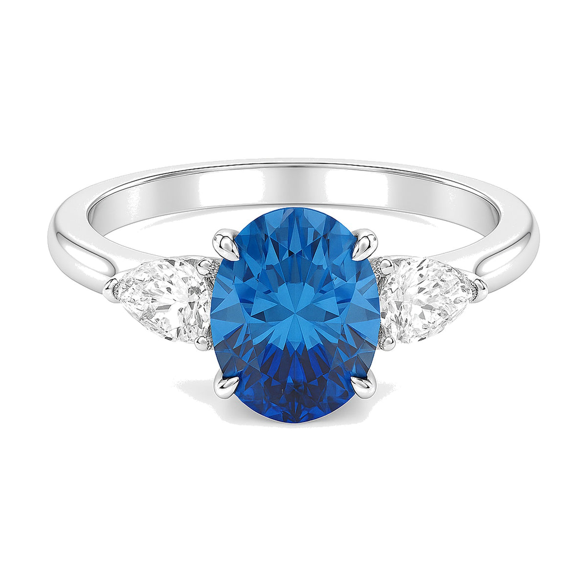 Nadine ring in 14K white gold with a fancy blue oval-cut lab-grown diamond