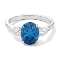Nadine ring in 14K white gold with a fancy blue oval-cut lab-grown diamond