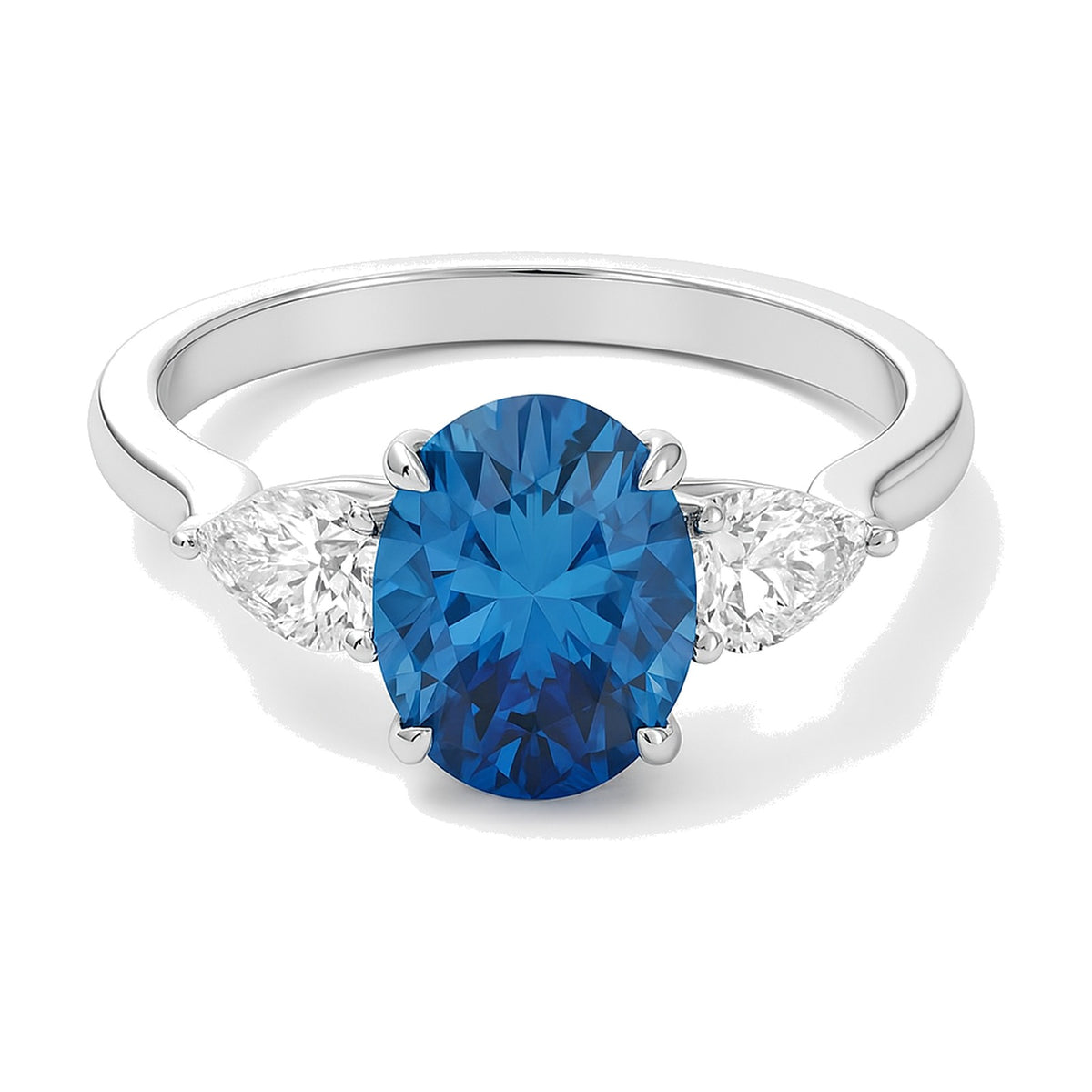 Nadine ring in 14K white gold with a fancy blue oval-cut lab-grown diamond