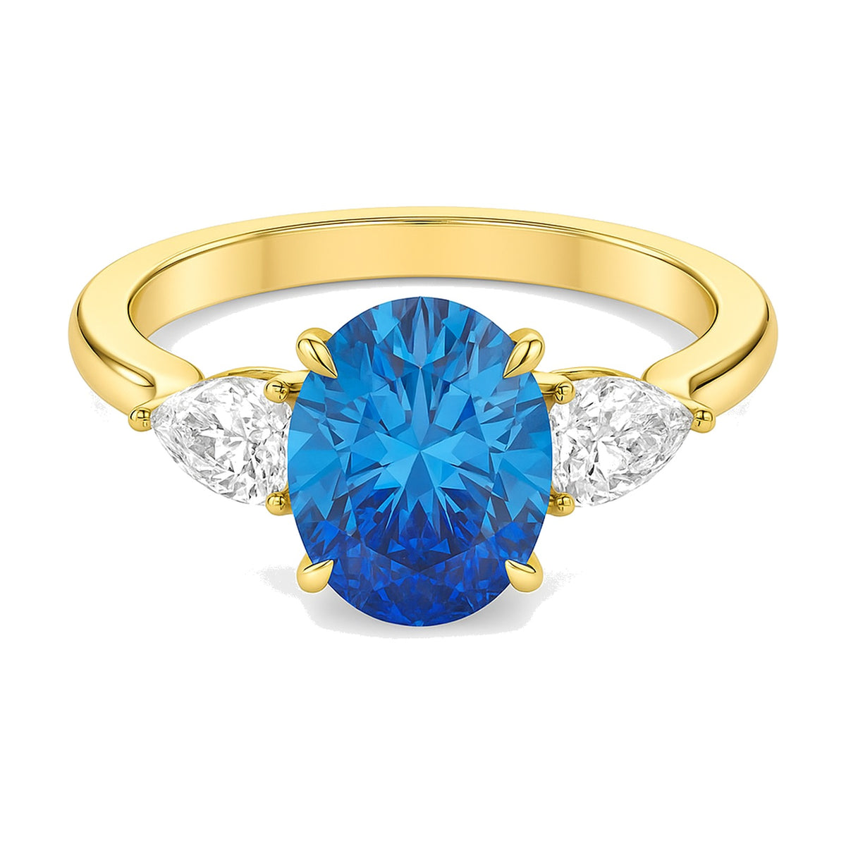 Nadine ring in 14K yellow gold with a fancy blue oval-cut lab-grown diamond