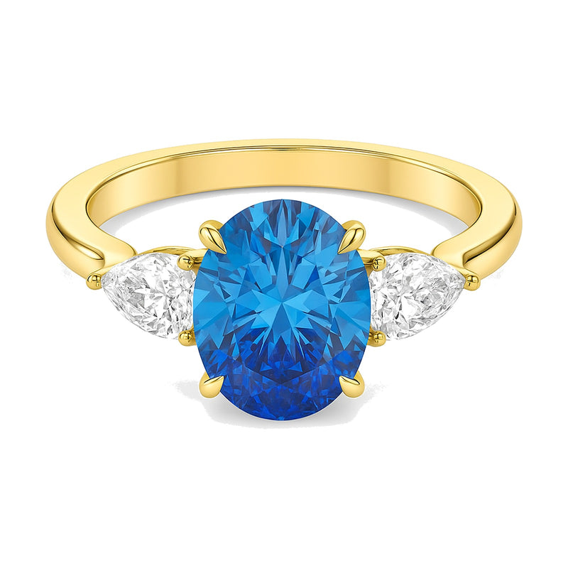 Nadine ring in 14K yellow gold with a fancy blue oval-cut lab-grown diamond