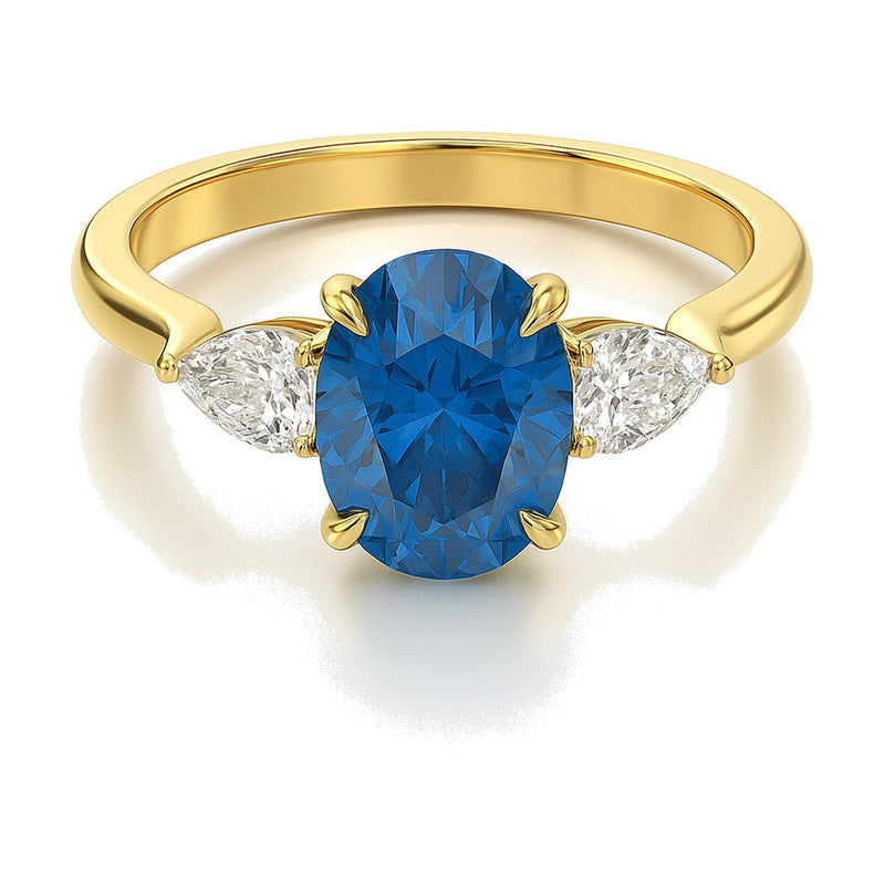 Nadine ring in 14K yellow gold with a fancy blue oval-cut lab-grown diamond