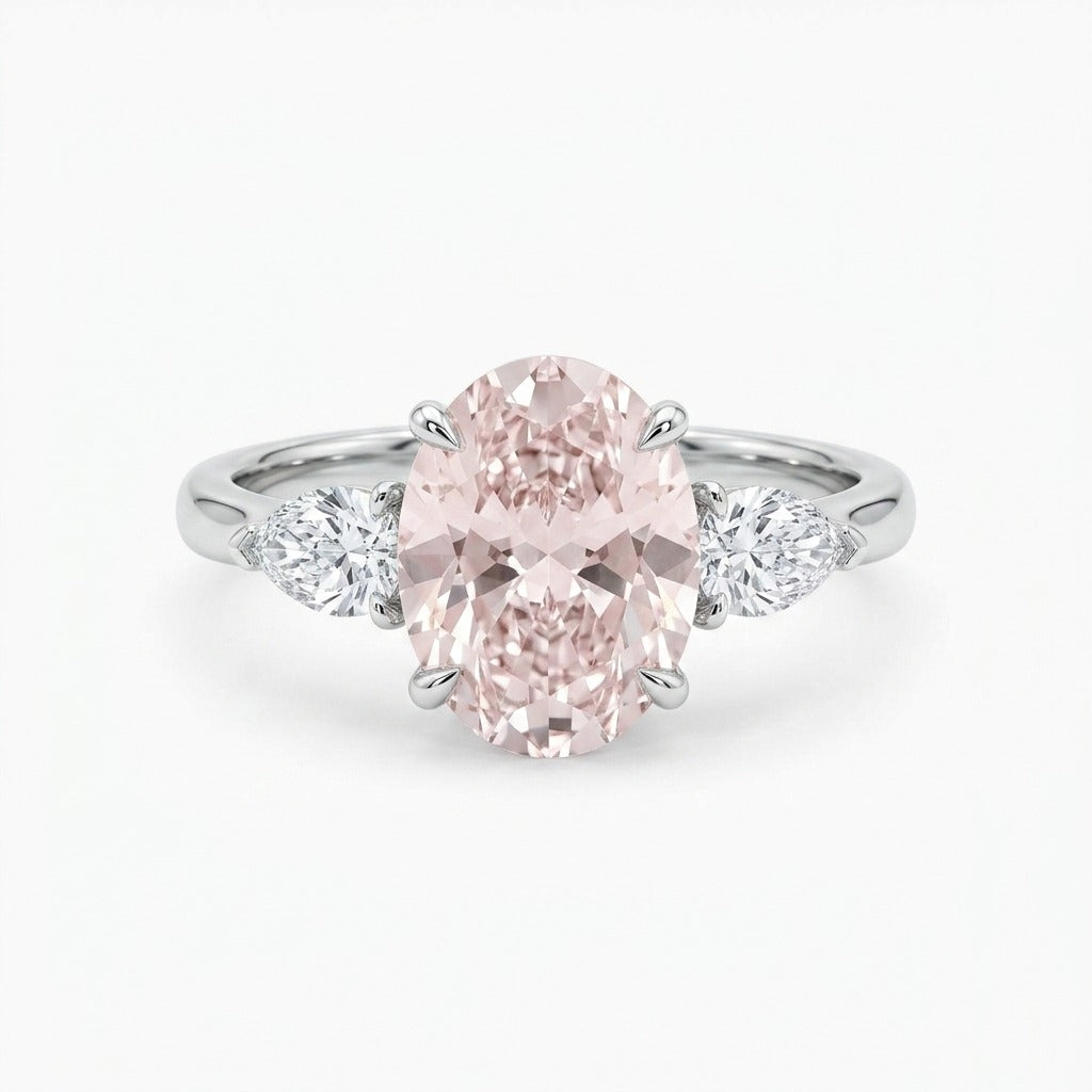 Adele ring in 14K white gold with a fancy pink oval-cut lab-grown diamond
