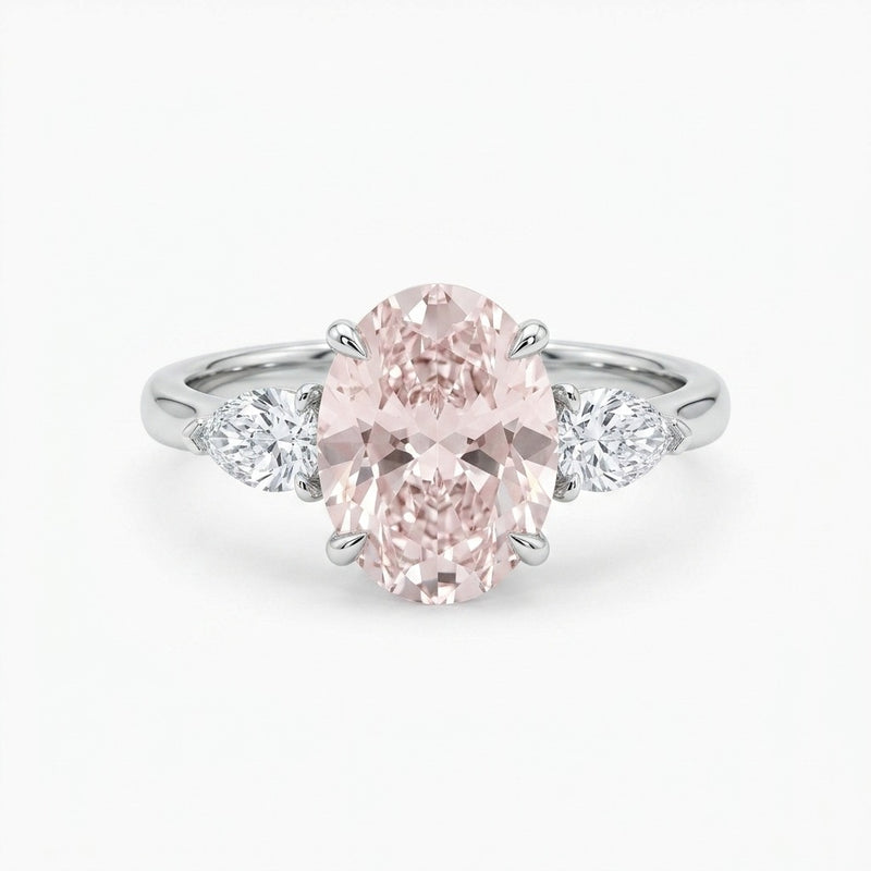 Adele ring in 14K white gold with a fancy pink oval-cut lab-grown diamond