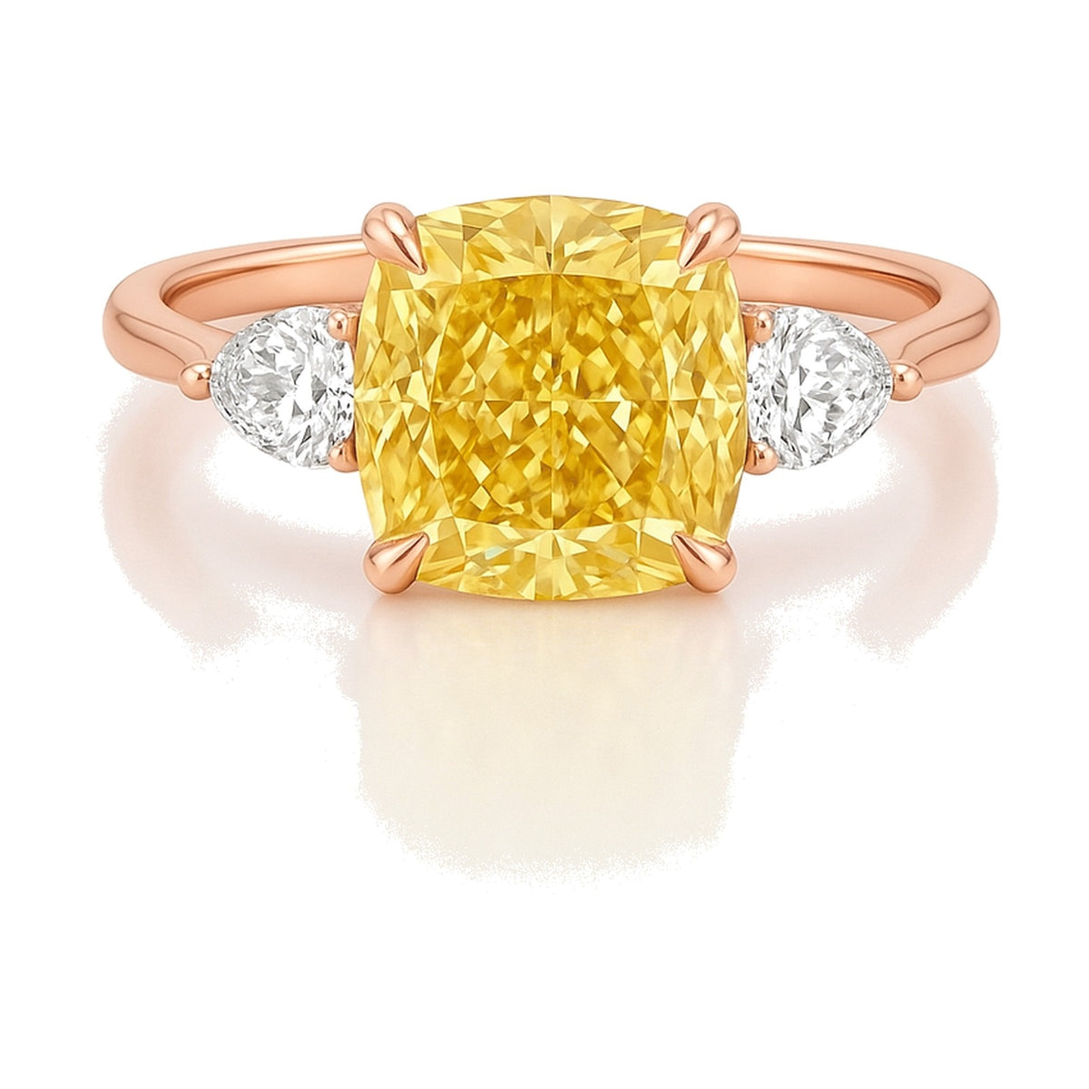 Aline ring in 14K rose gold with a fancy yellow cushion-cut lab-grown diamond