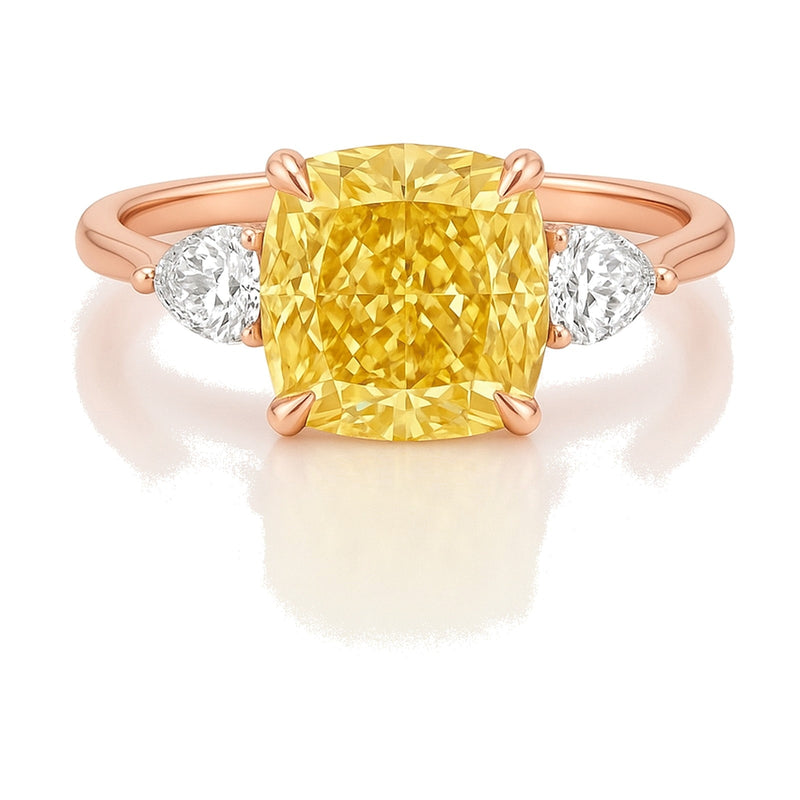 Aline ring in 14K rose gold with a fancy yellow cushion-cut lab-grown diamond