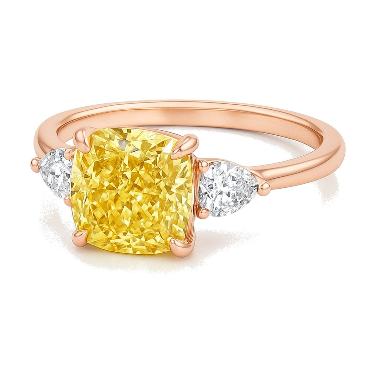 Aline ring in 14K rose gold with a fancy yellow cushion-cut lab-grown diamond