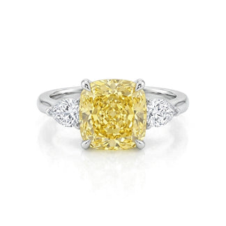 Aline ring in 14K white gold with a fancy yellow cushion-cut lab-grown diamond