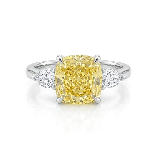Aline ring in 14K white gold with a fancy yellow cushion-cut lab-grown diamond