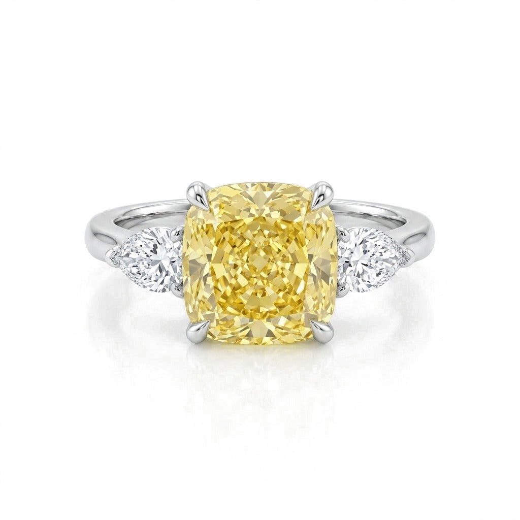 Aline ring in 14K white gold with a fancy yellow cushion-cut lab-grown diamond