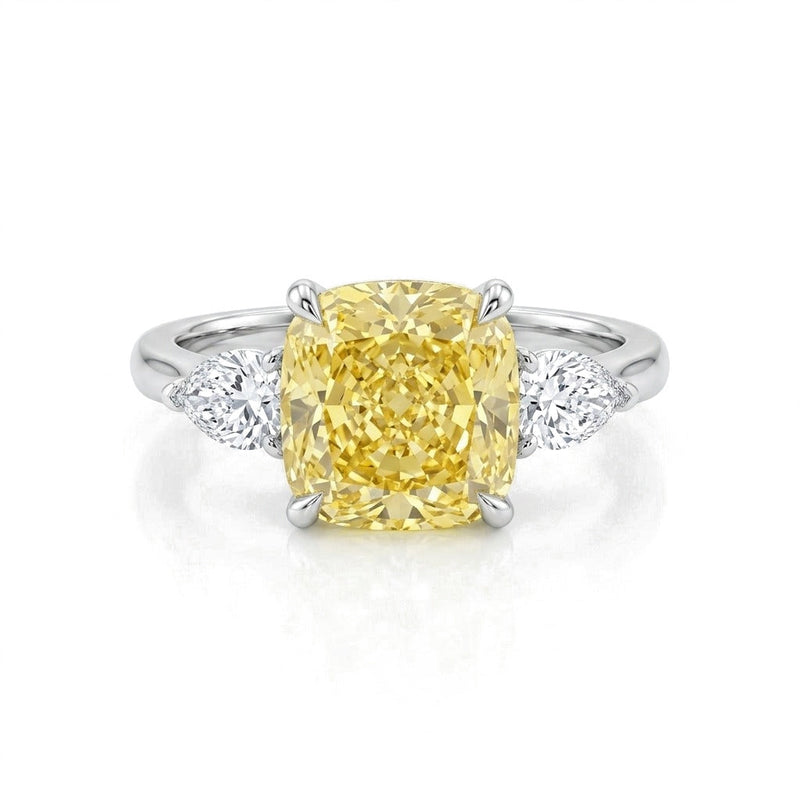 Aline ring in 14K white gold with a fancy yellow cushion-cut lab-grown diamond