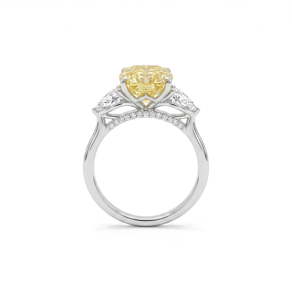 Aline ring in 14K white gold with a fancy yellow cushion-cut lab-grown diamond