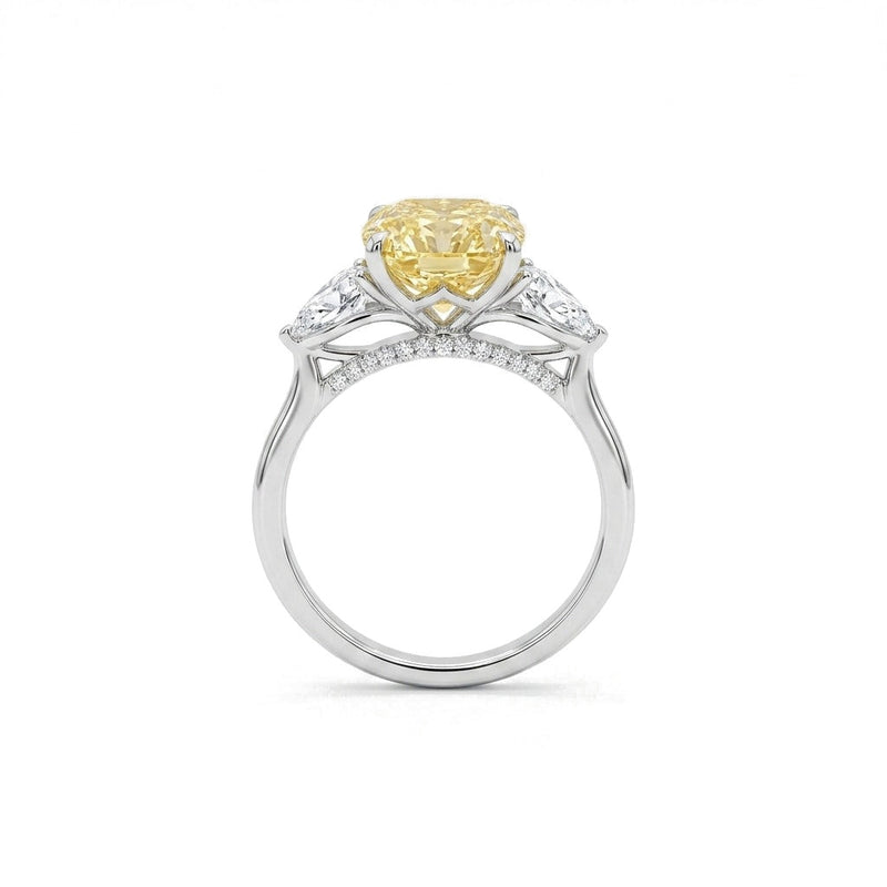 Aline ring in 14K white gold with a fancy yellow cushion-cut lab-grown diamond
