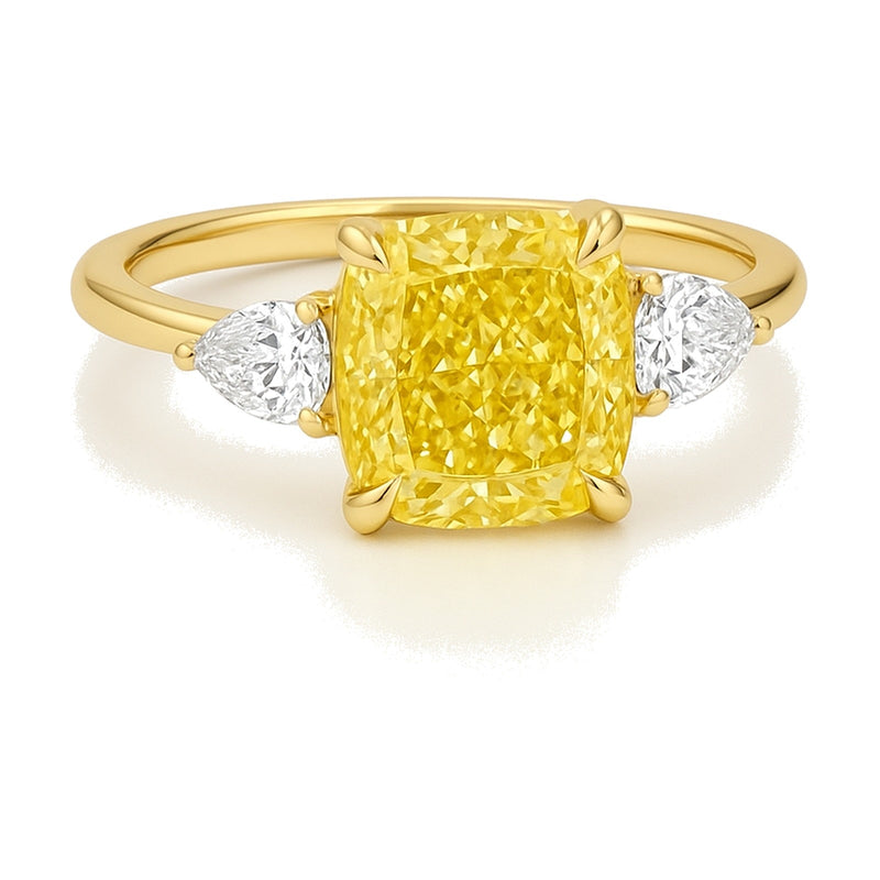 Aline ring in 14K yellow gold with a fancy yellow cushion-cut lab-grown diamond