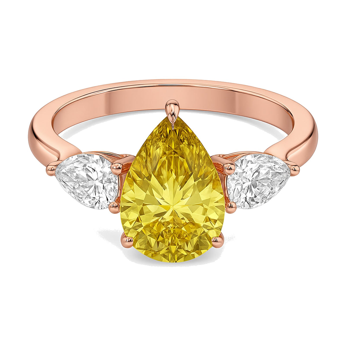 Ariane ring in 14K rose gold with a fancy yellow pear-cut lab-grown diamond