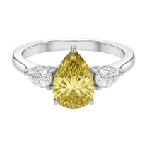Ariane ring in 14K white gold with a fancy yellow pear-cut lab-grown diamond